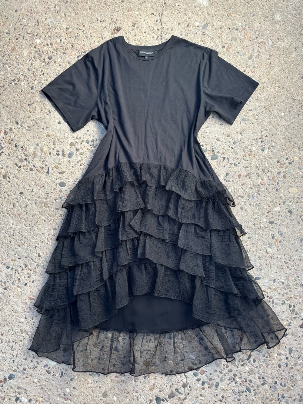 Cynthia Rowley Black Tiered Ruffle Dress High-Low Hem Size L